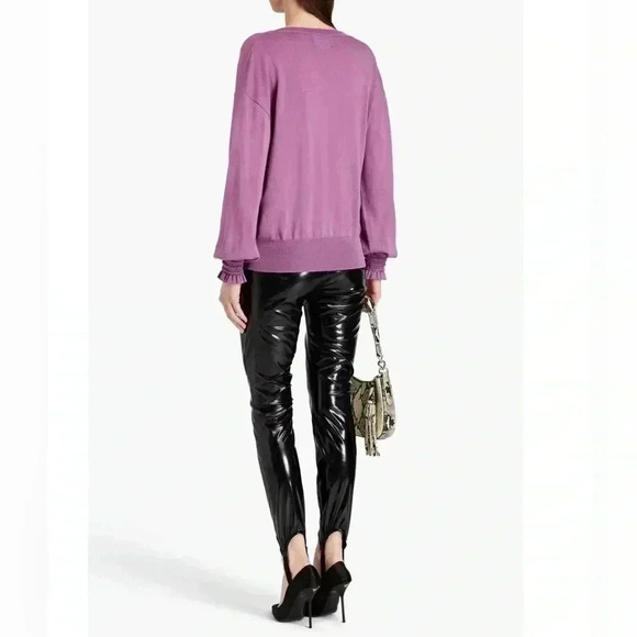 BOUTIQUE MOSCHINO Wool sweater V-Neck Smocked Cuff Slightly Loose Fit  Lila Sz L - Picture 3 of 13